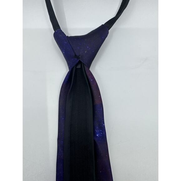 Purple Cosmic/Galaxy Zip Up Business Tie With Cats and Rocket - Picture 10 of 12